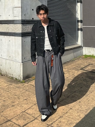 「Chikashitsu +（チカシツプラス）のストリートファッション Chikashitsu + チカシツプラス stitch rib sleeveless タンクトップ ノースリーブ スリーブレス リブトップス 袖なしトップス ベーシック 韓国ファッション 韓国ストリート（タンクトップ）」を使った、蘭丸さん（メンズ・175cm）の春コーディネート