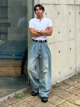 「soerte（ソエルテ）のアイテム」を使った、蘭丸さん（メンズ・175cm）の夏コーディネート