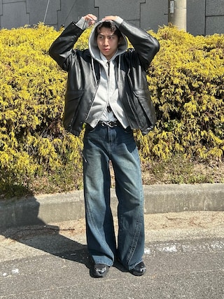 蘭丸さんの「FAUX LEATHER MILITARY BLOUSON（WYM LIDNM | ウィム バイ リドム）」を使ったコーディネート