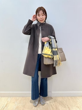 「チェック柄」｜「アイテム（その他アウター）」を使った、sakakibaraさん（レディース・168cm）の冬コーディネート