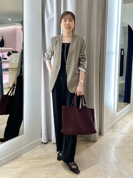 「アイテム（ノーカラージャケット、グリーン系）」を使った、sakakibaraさん（レディース・168cm）の秋コーディネート