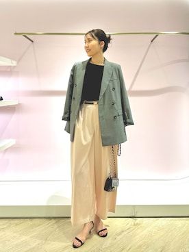 「NOLLEY’S Sophi（ノーリーズソフィ）の《セットアップ対応》ウォッシャブルバイオツイルタックワイドパンツ（その他パンツ、ピンク系）」を使った、sakakibaraさん（レディース・168cm）の夏コーディネート