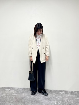 「ディズニー」｜「アイテム（ノーカラージャケット）」を使った、chiharuさん（レディース・156cm）の春コーディネート