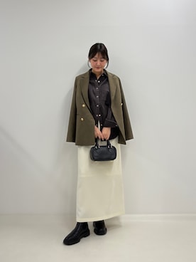 「トレンド秋素材コーデ」｜「アイテム（ジャケット/アウター）」を使った、chiharuさん（レディース・156cm）の秋コーディネート