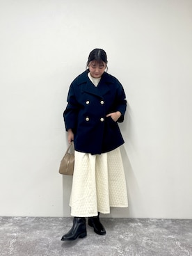 「ボストンバッグ」｜「アイテム（ピーコート）」を使った、chiharuさん（レディース・156cm）の冬コーディネート