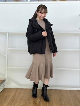 「骨格ウェーブ」｜「アイテム（ダウンジャケット/コート）」を使った、aikaさん（レディース・154cm）の冬コーディネート