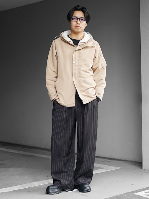 セール】【MinoriTY】シャドウストライプダブルタックバギースラックス