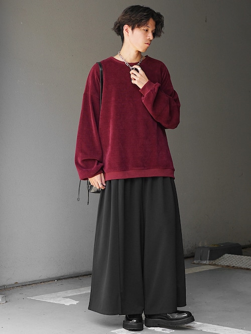 50s～ ウールギャバ 2タック ワイド スラックス 袴パンツ MinoriTY】梨地素材タックワイドバギー袴パンツ ハカマパンツ