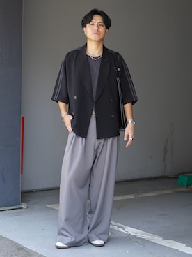 「アイテム（テーラードジャケット）」を使った、MinoriTYスタッフさん（メンズ・180cm）の夏コーディネート