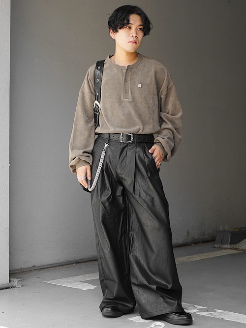 MinoriTY】ヴィンテージレザーダブルタックワイドスラックス バギー