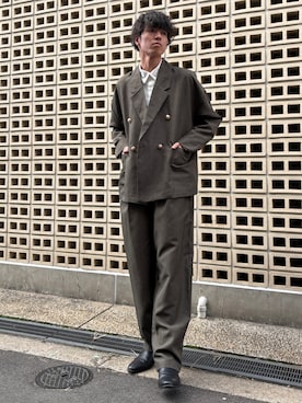 「MinoriTY（マイノリティ）のアイテム（セットアップ）」を使った、MinoriTYスタッフさん（メンズ・174cm）の冬コーディネート