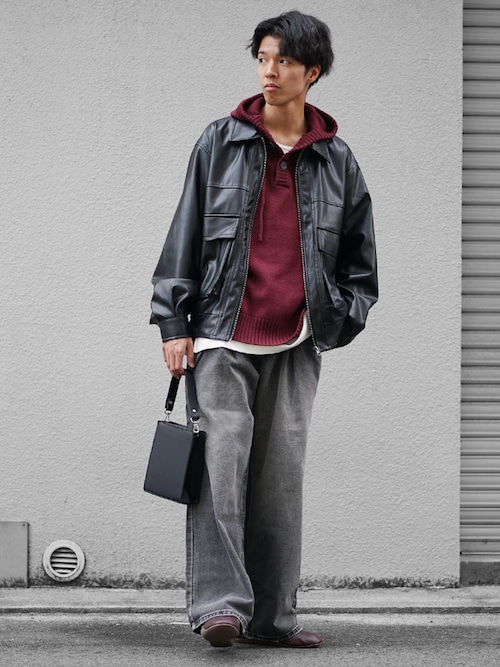 MinoriTY】シンセティックレザービッグブルゾン ショート丈 レザー