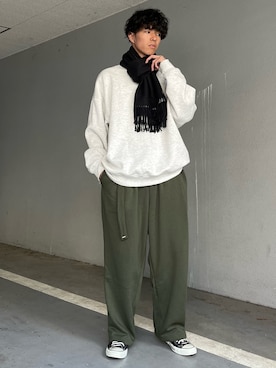 「MinoriTY（マイノリティ）のアイテム（スウェット）」を使った、MinoriTYスタッフさん（メンズ・174cm）の冬コーディネート