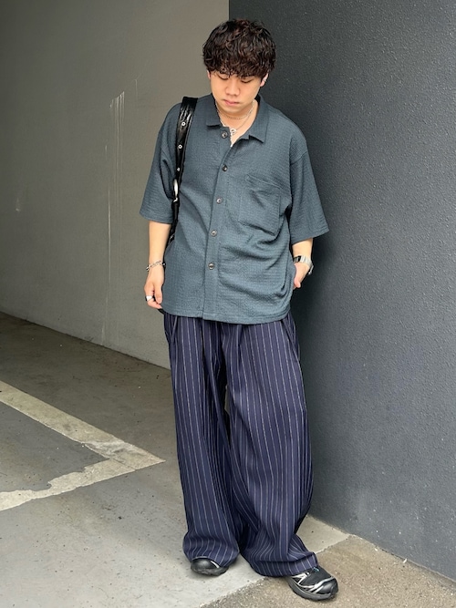MinoriTY】シャドウストライプ ダブルタックバギースラックス メンズ