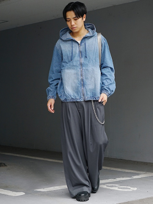 MinoriTY】ヴィンテージ加工フルジップデニムパーカー メンズ 秋服 冬