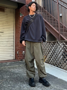 「MinoriTY（マイノリティ）のアイテム（スウェット）」を使った、MinoriTYスタッフさん（メンズ・174cm）の秋コーディネート