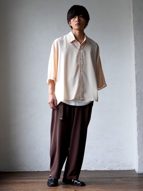 MinoriTY】さらさら梨地素材ベルト付きワイドパンツ 夏服 スラックス