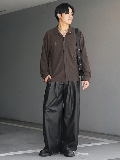 MinoriTY】ヴィンテージレザーダブルタックワイドスラックス バギー