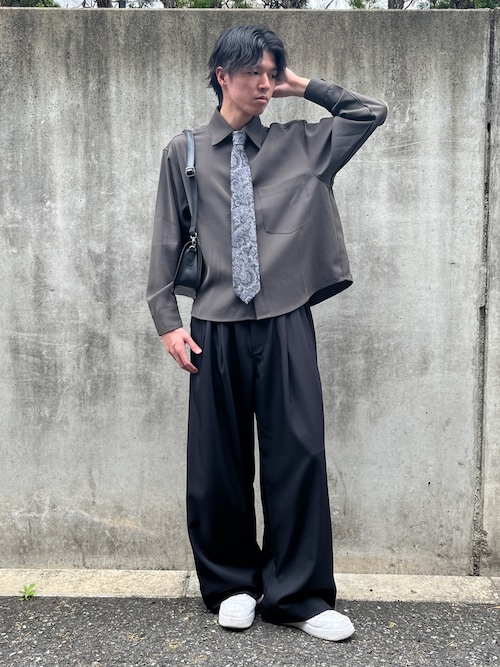 MinoriTY】エアリードレープショート丈ロングレギュラーカラーシャツ