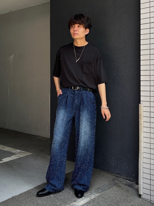 MinoriTY】ブークレタックワイドバギーデニム セミフレアパンツ