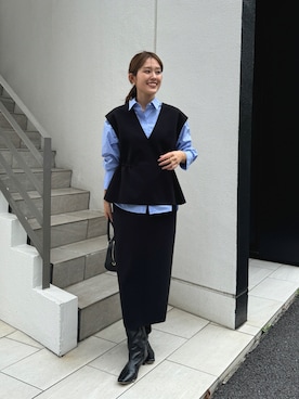 「タイトスカートコーデ」｜「アイテム（ショルダーバッグ）」を使った、ABEさん（レディース・161cm）の秋コーディネート