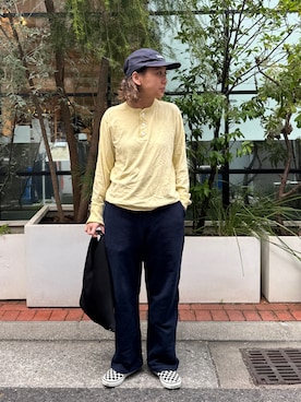 「Healthknit（ヘルスニット）のアイテム（トップス、イエロー系）」を使った、129.129  さん（レディース・158cm）の春コーディネート