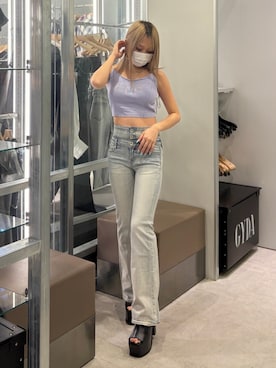 「GYDA（ジェイダ）のアンクルベルトチャンキーサンダル（サンダル、ブラック系）」を使った、miinaさん（レディース・156cm）の春コーディネート