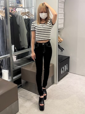 「GYDA（ジェイダ）のsymmetry GYDAプレートハーフスリーブニットトップス（Tシャツ/カットソー、その他）」を使った、miinaさん（レディース・156cm）の春コーディネート
