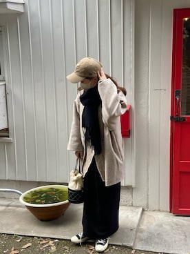 「ap retro（アプレトロ）のアイテム（ノーカラーコート）」を使った、reeedstaffさん（レディース・157cm）の冬コーディネート
