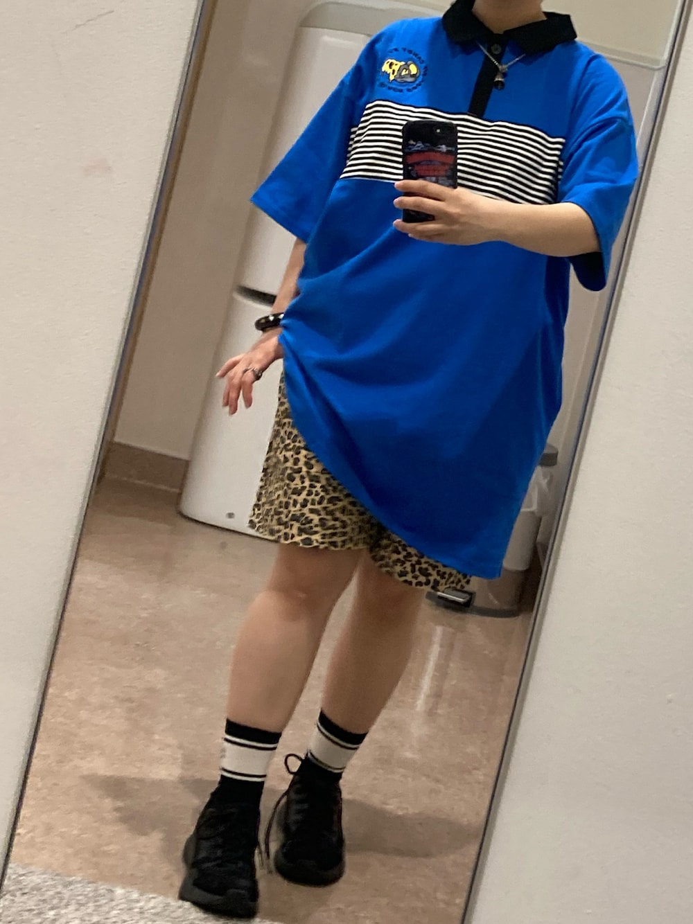 「COOKMANのCookman クックマン シェフショートパンツ レオパード（その他パンツ、ベージュ系）」を使った、ねむたさのきわみさん（レディース・153cm）の夏コーディネートの1枚目の写真