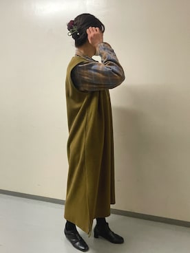 「古着好きな人と繋がりたい」｜「アイテム（ジャンパースカート）」を使った、Haruneさん（レディース・169cm）の冬コーディネート