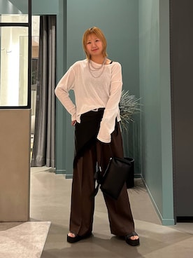 「LOWRYS FARM（ローリーズファーム）のＵＳＥＦＵＬシアープルオーバー　580950（Tシャツ/カットソー、ホワイト系）」を使った、いそまるさん（レディース・168cm）の春コーディネート