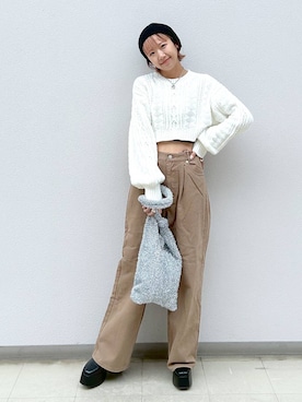 「PAGEBOY（ページボーイ）のニットビーニー（ニットキャップ/ビーニー）」を使った、いそまるさん（レディース・168cm）の秋コーディネート