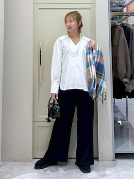 「LOWRYS FARM（ローリーズファーム）のパールタレンネックレス　249411（ネックレス）」を使った、いそまるさん（レディース・168cm）の秋コーディネート