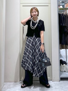 「LOWRYS FARM（ローリーズファーム）のパールタレンネックレス　249411（ネックレス）」を使った、いそまるさん（レディース・168cm・20代）の夏コーディネート