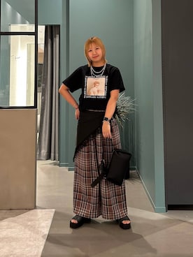 「LOWRYS FARM（ローリーズファーム）のステンレスロングネックレス　605355（ネックレス、シルバー系）」を使った、いそまるさん（レディース・168cm）の春コーディネート