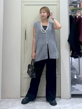 「LOWRYS FARM（ローリーズファーム）のパールタレンネックレス　249411（ネックレス）」を使った、いそまるさん（レディース・168cm・20代）の秋コーディネート