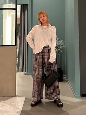 「LOWRYS FARM（ローリーズファーム）のＵＳＥＦＵＬシアープルオーバー　580950（Tシャツ/カットソー、ホワイト系）」を使った、いそまるさん（レディース・168cm）の春コーディネート