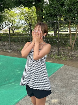 「LOWRYS FARM（ローリーズファーム）のステンレスBIGチェーンネックレス　249405（ネックレス、ブルー系）」を使った、いそまるさん（レディース・168cm）の夏コーディネート