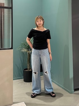 「LOWRYS FARM（ローリーズファーム）のＴＯＰモチーフステンレスネックレス 1050283（ネックレス、シルバー系）」を使った、いそまるさん（レディース・168cm）の夏コーディネート