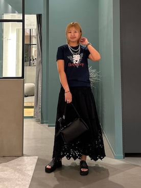 「LOWRYS FARM（ローリーズファーム）のステンレスロングネックレス　605355（ネックレス、シルバー系）」を使った、いそまるさん（レディース・168cm）の春コーディネート
