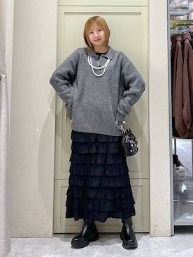 「LOWRYS FARM（ローリーズファーム）のパールタレンネックレス　249411（ネックレス）」を使った、いそまるさん（レディース・168cm）の冬コーディネート