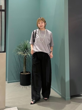 「LOWRYS FARM（ローリーズファーム）の【LFM(U)】ミジンボーダーＴＥＥ　1023540（Tシャツ/カットソー、グレー系）」を使った、いそまるさん（レディース・168cm）の夏コーディネート