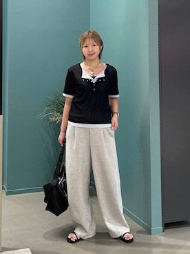 「LOWRYS FARM（ローリーズファーム）のハイショクソウバリタンク 637048（タンクトップ、ブラック系）」を使った、いそまるさん（レディース・168cm）の夏コーディネート