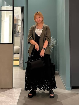「LOWRYS FARM（ローリーズファーム）のステンレスロングネックレス　605355（ネックレス、シルバー系）」を使った、いそまるさん（レディース・168cm）の春コーディネート