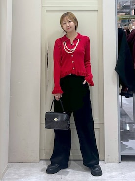 「LOWRYS FARM（ローリーズファーム）のパールタレンネックレス　249411（ネックレス）」を使った、いそまるさん（レディース・168cm・20代）の秋コーディネート