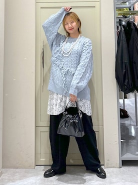 「LOWRYS FARM（ローリーズファーム）のパールタレンネックレス　249411（ネックレス）」を使った、いそまるさん（レディース・168cm）の秋コーディネート