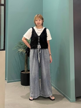 「LOWRYS FARM（ローリーズファーム）のステンレスBIGチェーンネックレス　249405（ネックレス、ブルー系）」を使った、いそまるさん（レディース・168cm）の夏コーディネート