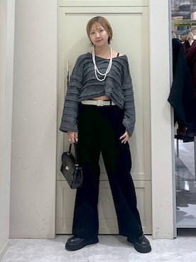 「LOWRYS FARM（ローリーズファーム）のパールタレンネックレス　249411（ネックレス）」を使った、いそまるさん（レディース・168cm・20代）の秋コーディネート