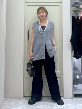 「LOWRYS FARM（ローリーズファーム）のパールタレンネックレス　249411（ネックレス）」を使った、いそまるさん（レディース・168cm・20代）の秋コーディネート